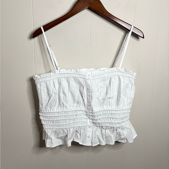 Madewell white Smocked Button-Front Top in Poplin size L new - Picture 4 of 9